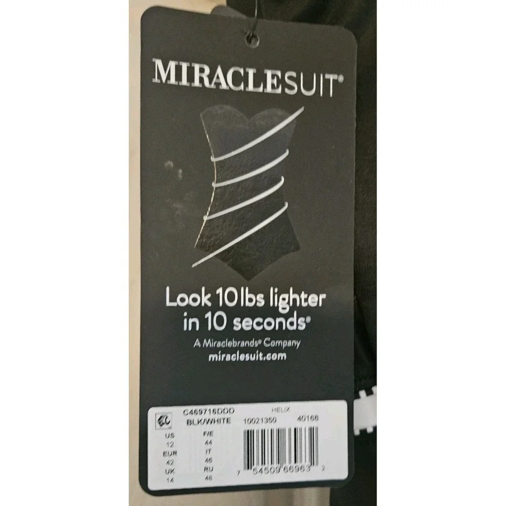 MIRACLESUIT SIZE 1 HELIX COLORBLOCK BLK/WHT TUMMY CONTROL ONE PIECE NWT $178
